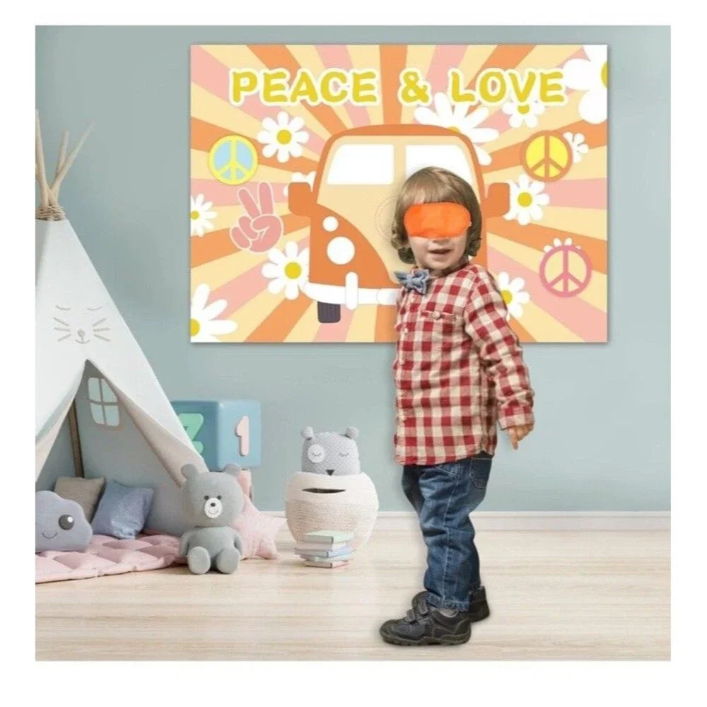 Pin The Peace Sign on The Hippie Van - Groovy Hippie Party Games Great Party Fun